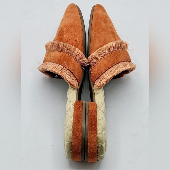 Birdies Ani Slide Coral Pink Fringed Mule Suede Leather Flat Size 8 - Picture 6 of 16